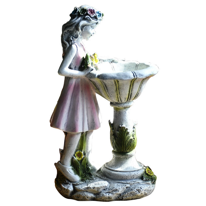 Bird Bath Flower Fairy Solar Figurine