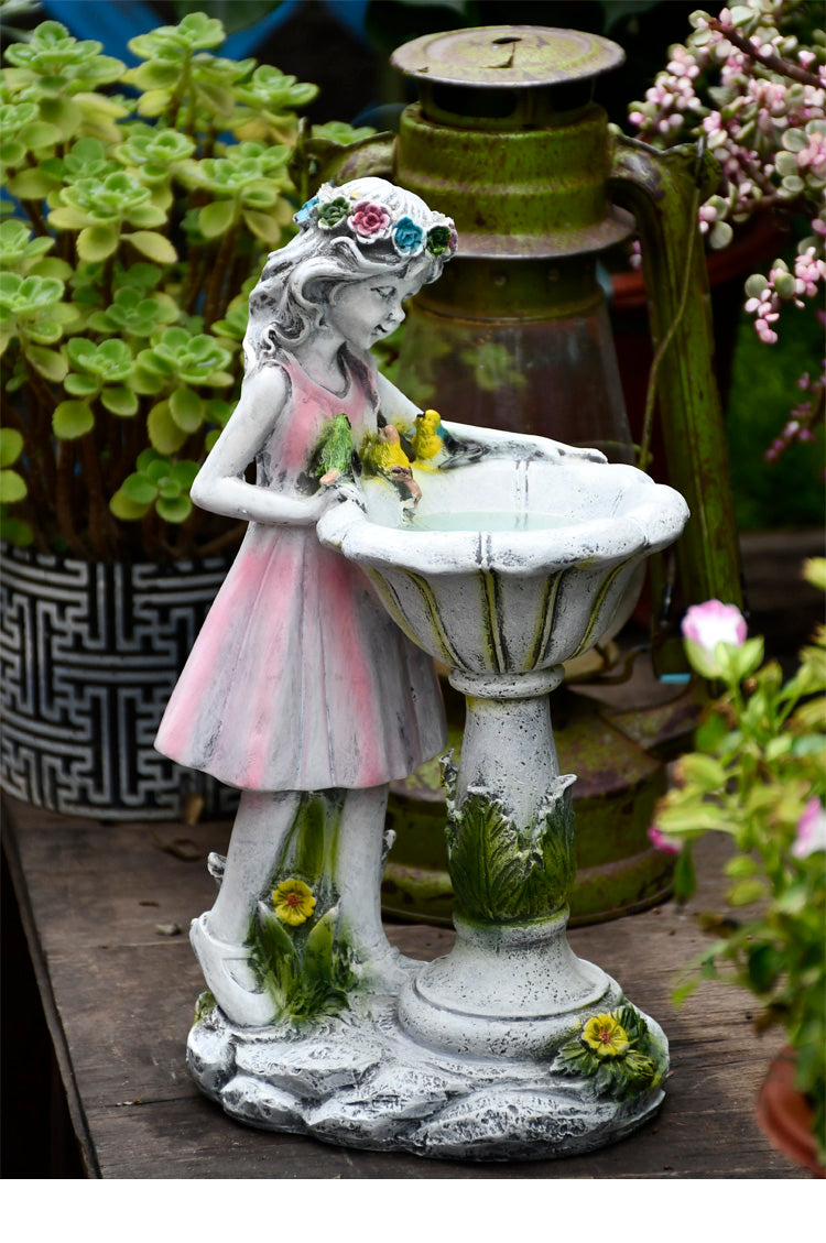 Bird Bath Flower Fairy Solar Figurine