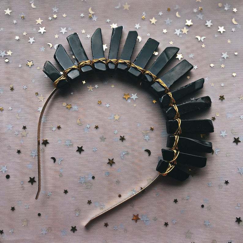 Natural Obsidian  Moon Crown