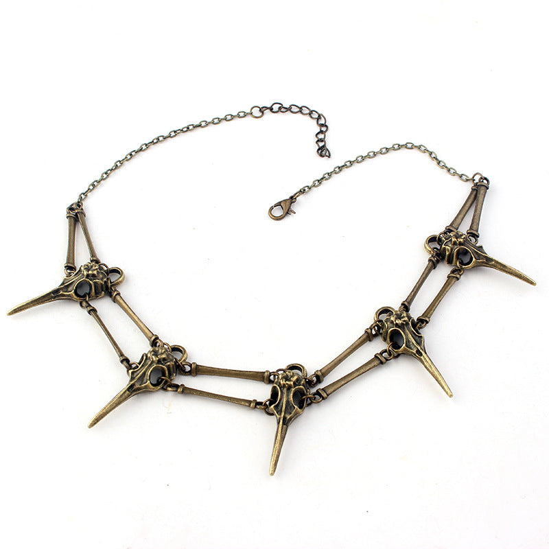 POE MORS Gothic Bird Skull Necklace