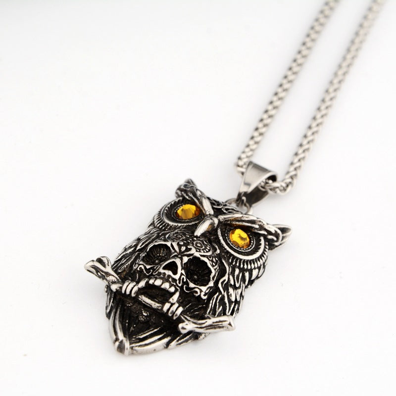 MORS NOCTUA New Punk Gothic Owl & Skull Pendant